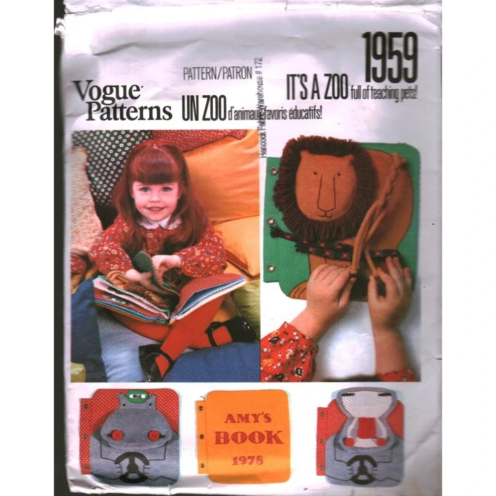 Vintage 1978 Vogue Patterns 1959 Its a Zoo Quiet Book Teaching Pets Pattern